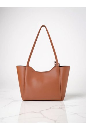 Kadın Fularlı Taba Renk Fermuarlı Mıknatıs Kapamalı Shopper El ve Omuz Çantası