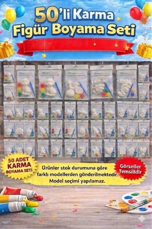 50’li Boyama Seti – Eğlenceli Aktivite Paketi - (BOYA ve Fırçalı Ful Set)