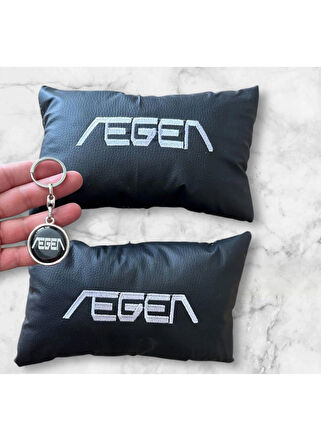 Fiat Egea Nakışlı Deri 1 Çift Boyun Yastık Ve Çift Yönlü 1 Adet Metal Anahtarlık