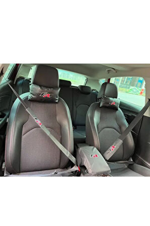 Seat Leon Fr Uyumlu Nakışlı Deri 1 Çift Deri Boyun Yastığı Ve Kemer Pedi Ve Kol Dayama Pedi