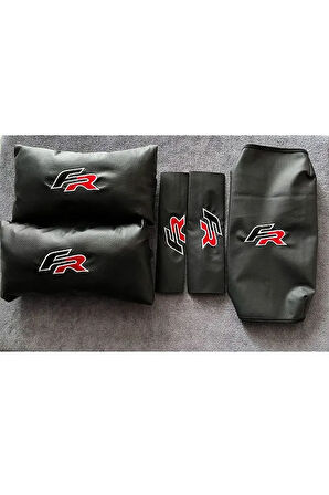 Seat Leon Fr Uyumlu Nakışlı Deri 1 Çift Deri Boyun Yastığı Ve Kemer Pedi Ve Kol Dayama Pedi