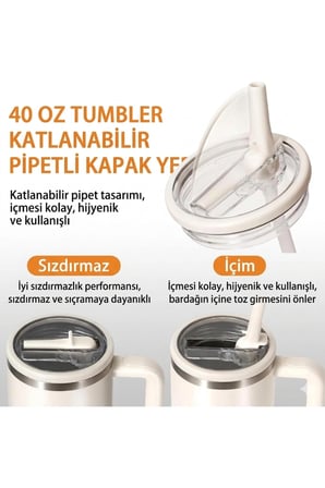 Pietli Termos Kapağı Sızdırmaz Kendinden Pipetli  1.18 LT Quencher 40 oz Termoslarla Uyumludur 1 adet