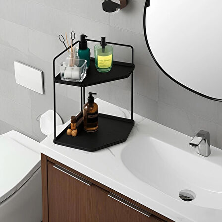 Dekoratif 2 Katlı Raf | Çok Amaçlı Organizer Paslanmaz Çelik & Ahşap Stand – Salon, Mutfak, Banyo, Çalışma Alanı İçin