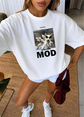 Unisex Kadın / Erkek Arkadaş Grubu Hediye Köpek Baskılı Oversize T-Shirt