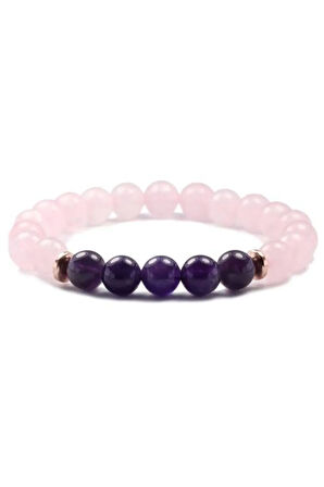 Ametist - Pembe Kuvars Doğal Taş Bileklik 8 Mm
