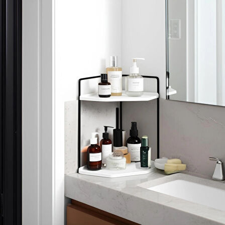 Dekoratif 2 Katlı Raf | Çok Amaçlı Organizer Paslanmaz Çelik & Ahşap Stand – Salon, Mutfak, Banyo, Çalışma Alanı İçin