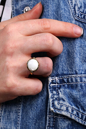 Doğal Taş Sedef Doğal Taşlı Ayarlanabilir Yüzük