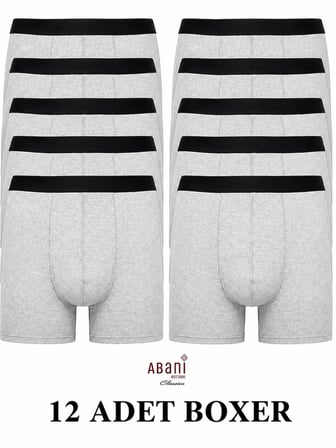 Abani Classic 12 Adet Erkek Boxer Şort Paçalı Ekonomik Paket Pamuk Likralı Konforlu 