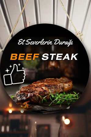 Steak Et Restoran için Duvar, Kapı, Tek Taraflı Askılı Pano Karşılama Tabelası, Et Dükkanı Süs Dekor