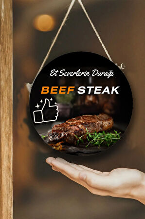 Steak Et Restoran için Duvar, Kapı, Tek Taraflı Askılı Pano Karşılama Tabelası, Et Dükkanı Süs Dekor