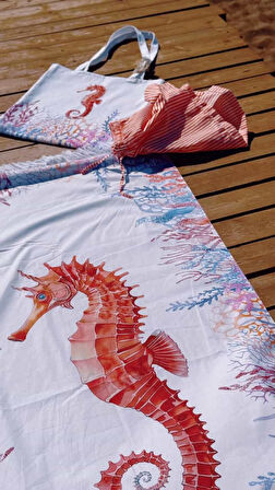 Plaj Havlusu Seahorse Desenli (Özel Çantalı) 70x150 cm