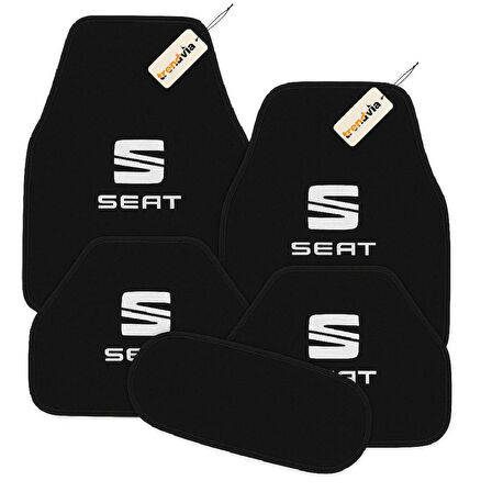 Siyah Renk SEAT Logolu Halı Oto Paspas Seti 5 Parça – Dayanıklı Malzeme, Su Geçirmez, Kaymaz Taban, Tüm Mevsimlere Uygun