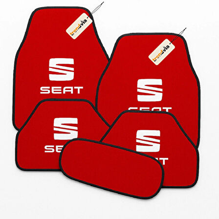 Kırmızı Renk SEAT Logolu Halı Oto Paspas Seti 5 Parça – Dayanıklı Malzeme, Su Geçirmez, Kaymaz Taban, Tüm Mevsimlere Uygun