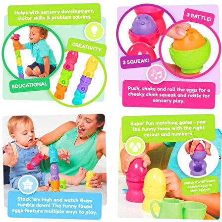 TOMY TOOMİES 73565 SAKLAMBAÇLI YUMURTA KULE SETİ HİDE SQUEAK EGG STACKERS 6-36M+
