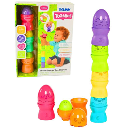 TOMY TOOMİES 73565 SAKLAMBAÇLI YUMURTA KULE SETİ HİDE SQUEAK EGG STACKERS 6-36M+