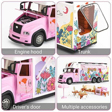 PASİFİK KUMANDALI PEMBE KARAVAN FC017 EĞLENCELİ ARAÇ AÇILIR KAPI 2.4GHZ SESLİ IŞIKLI 6+