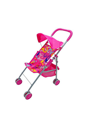Seçtim Aldım Bebek Arabası Gölgelikli Metal Katlanabilir Puset Pembe Kalpli 4 Teker 3