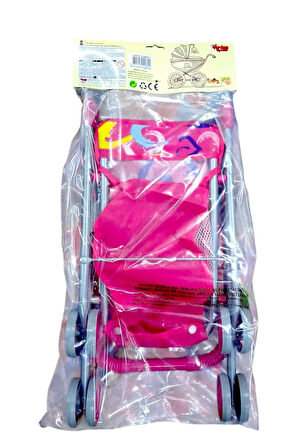 Seçtim Aldım Bebek Arabası Gölgelikli Metal Katlanabilir Puset Pembe Kalpli 4 Teker 3