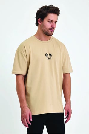 Lenithra Real You Sırt Baskılı Unisex Oversize T-shirt Bej / S