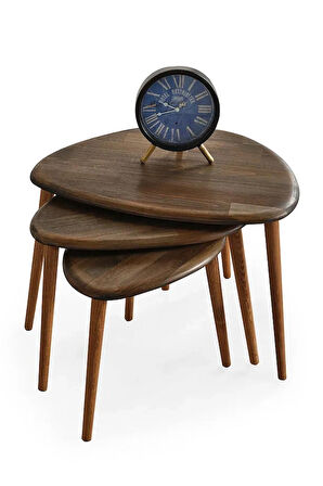FAVdecor Masif Doğal Ahşap Zigon Sehpa 3'lü Set, Modern Masif Yan Sehpa