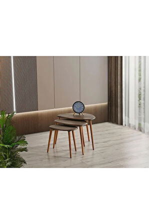 FAVdecor Masif Doğal Ahşap Zigon Sehpa 3'lü Set, Modern Masif Yan Sehpa