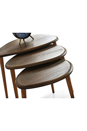 FAVdecor Masif Doğal Ahşap Zigon Sehpa 3'lü Set, Modern Masif Yan Sehpa