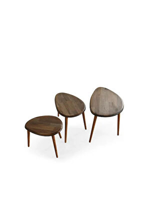 FAVdecor Masif Doğal Ahşap Zigon Sehpa 3'lü Set, Modern Masif Yan Sehpa