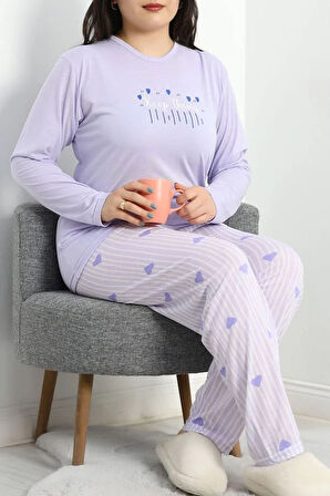 SeKa Viskon Büyük Beden Pijama Takımı Lila - 50727.1049.