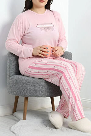SeKa Viskon Büyük Beden Pijama Takımı Pembebeyaz - 50727.1049.