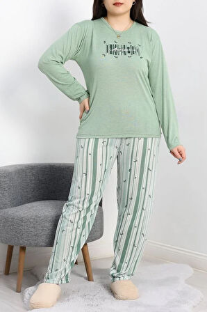 SeKa Viskon Büyük Beden Pijama Takımı Yeşil - 50727.1049.