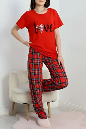SeKa Süprem Baskılı Pijama Takım Kırmızıekose - 50774.1773.
