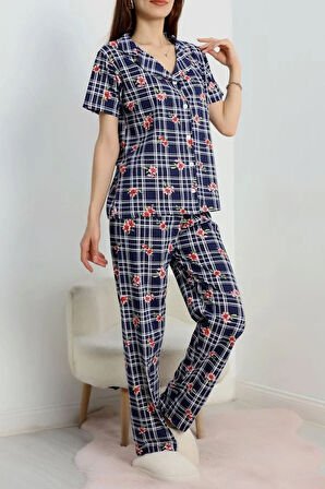 SeKa Baskılı Düğmeli Pijama Takım Laciçiçek - 50776.1773.