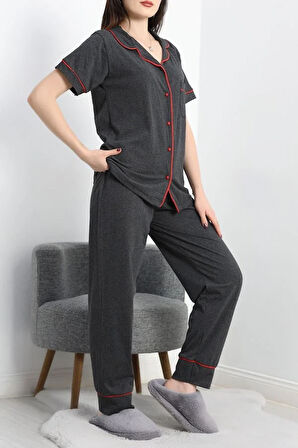 SeKa Düğmeli Süprem Pijama Takımı Koyuantrasit - 41830.1048.