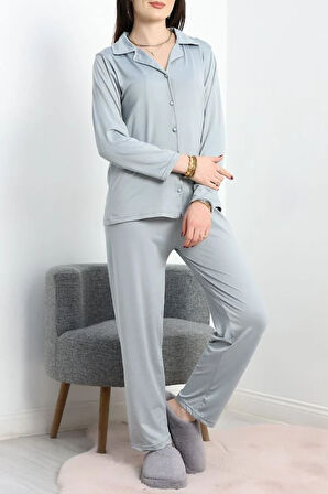 SeKa Milan Düğmeli Pijama Takımı Gri - 50728.1929.
