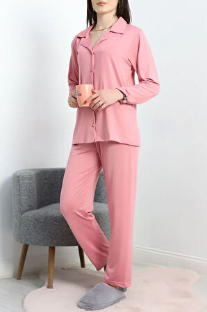 SeKa Milan Düğmeli Pijama Takımı Koyupembe - 50728.1929.