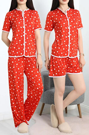 SeKa Milan 3'Lü Pijama Takımı Seti Kırmızıbeyaz - 50596.1857.