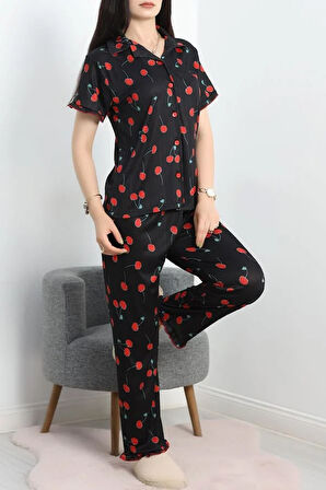 SeKa Pegasus Fırfırlı Düğmeli Pijama Takımı Siyahkiraz - 671.1287.