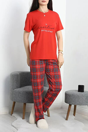 SeKa Viskon Pijama Takımı Kırmızıekose - 50562.1961.