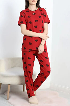 SeKa Manşetli Süprem Alt Üst Aynı Pijama Takımı Bordosiyah - 50673.1961.