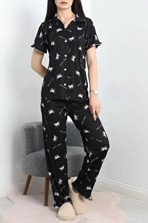 SeKa Pegasus Fırfırlı Düğmeli Pijama Takımı Siyahmavi - 671.1287.