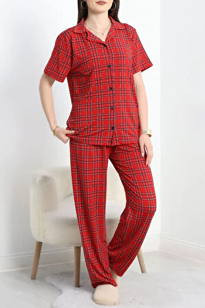 SeKa Milan Kumaş Düğmeli Pijama Takımı Ekose - 750.1287.