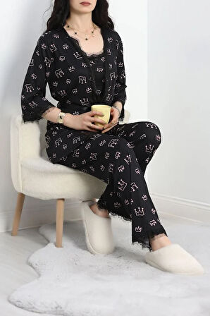 SeKa Pegasus Üçlü Pijama Takımı Siyahpembe - 66666.1287.