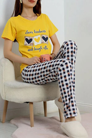 SeKa Süprem Baskılı Pijama Takım Sarı - 50774.1773.