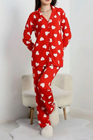 SeKa Milan Düğmeli Pijama Takımı Kırmızıkalp - 50750.1048.
