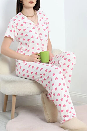 SeKa Viskon Pijama Takımı Beyazpembe - 70090.1952.