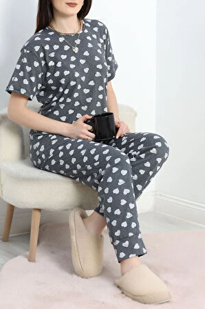 SeKa Manşetli Süprem Alt Üst Aynı Pijama Takımı Füme - 50673.1961.