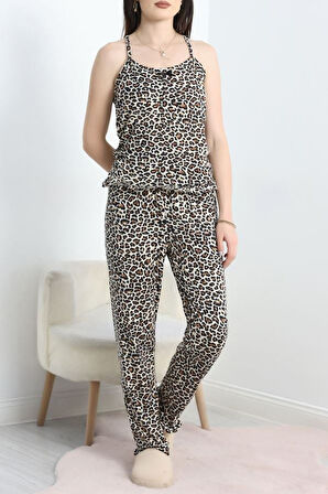 SeKa Milan Kumaş İp Askılı Pijama Takımı Leopar - 50597.1857.