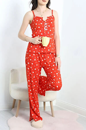 SeKa Milan Kumaş Fiyonklu Pijama Takım Kırmızıbeyaz - 50599.1857.