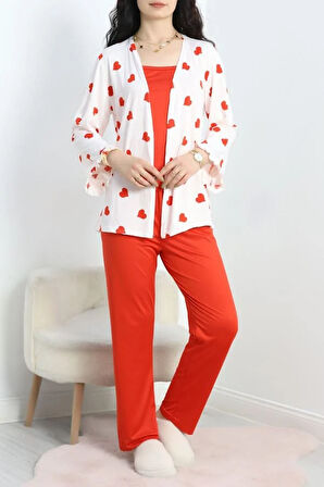 SeKa Milan Kumaş 3'Lü Set Pijama Takımı Kırmızıbeyaz - 70103.1857.