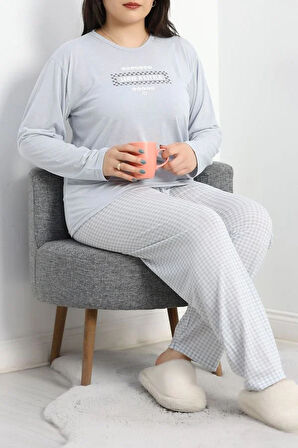 SeKa Viskon Büyük Beden Pijama Takımı Gri - 50727.1049.
